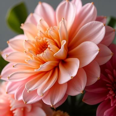 A close-up of a unique bespoke flower bouquet with subtle gold accents.