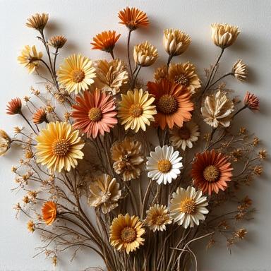 An intricate dried flower wall hanging, showcasing preserved beauty.