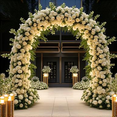 A grand floral arch installation for an elegant event.